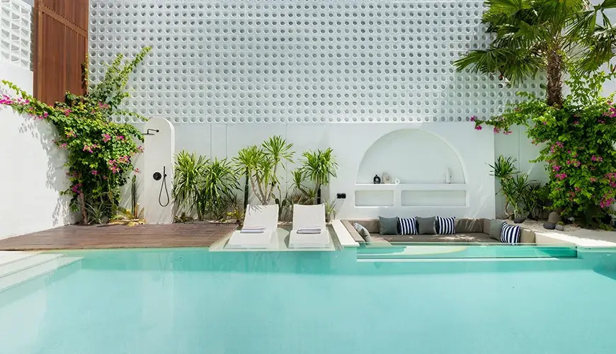 Fenta Villa, Canggu, Bali — expansive swimming pool with an in water lounge area | The Luxury Bali