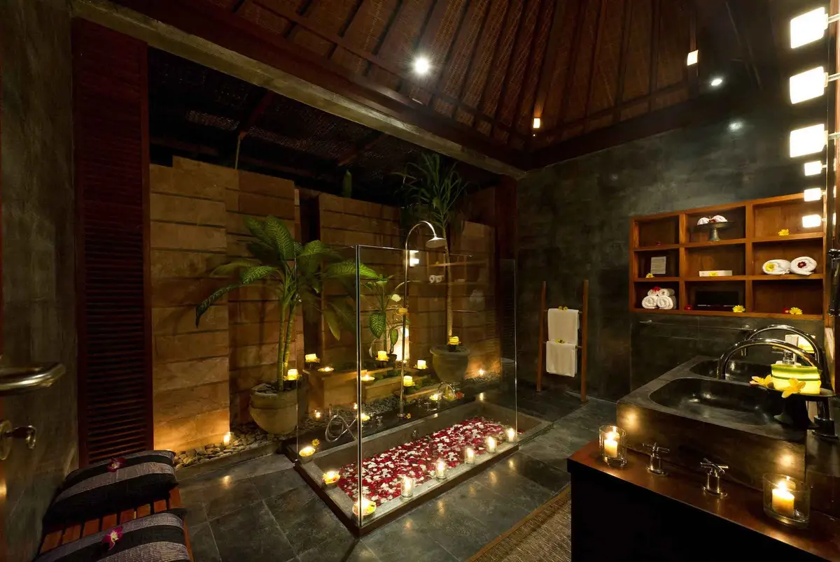 Villa Raj, Sanur, Bali — majapahit beach villas maya bathroom at night | The Luxury Bali