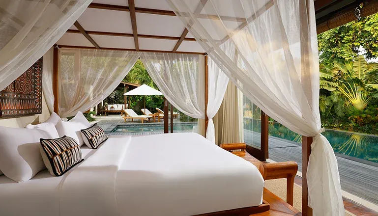 Villa Nelayan, Seminyak, Bali — serene bedroom in bali villa with pool access canggu | The Luxury Bali