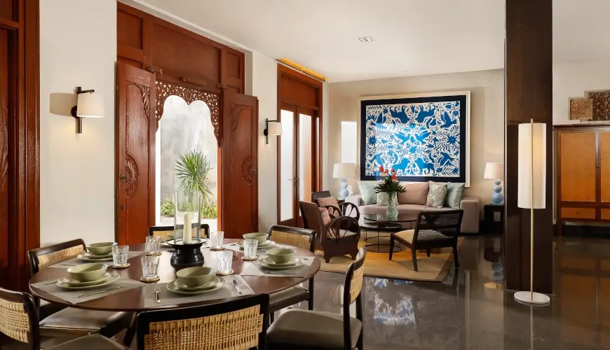 The Tulou Bali, Jimbaran, Bali — dining area with a round table and chairs | The Luxury Bali