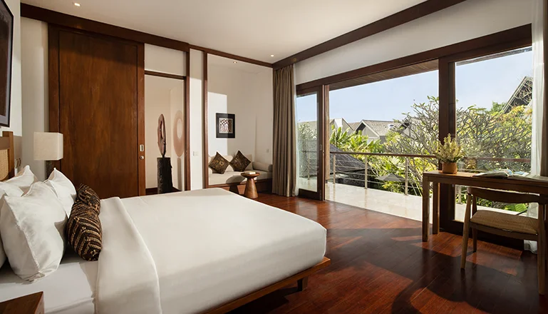 Villa Ambara, Canggu, Bali — elegant bali bedroom with balcony and outdoor view | The Luxury Bali
