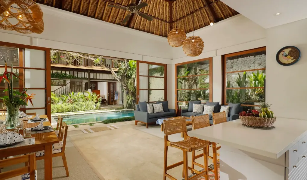 Villa Edward, Jimbaran, Bali — open plan villa living area with pool and garden | The Luxury Bali