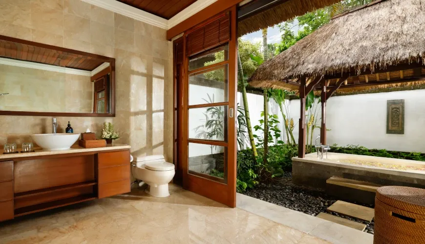 Villa Ohm, Jimbaran, Bali — indoor outdoor bathroom | The Luxury Bali