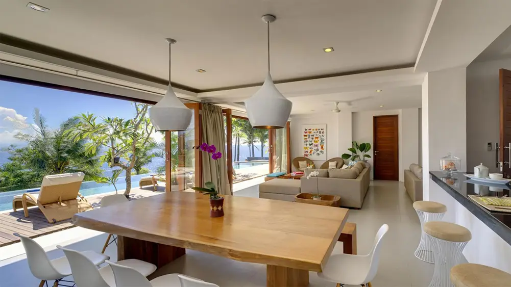 Malimbu Cliff Villa, Lombok — dining area by the pool | The Luxury Bali
