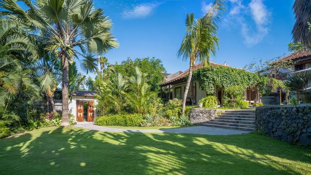 Villa Mandalay Dua, Seseh, Bali — spacious lawn by the entrance | The Luxury Bali