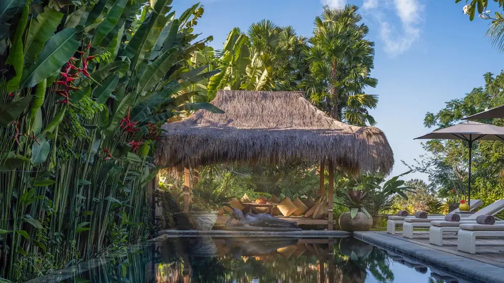 Mandalay Villas, Seseh, Bali — dua bale view from pool | The Luxury Bali