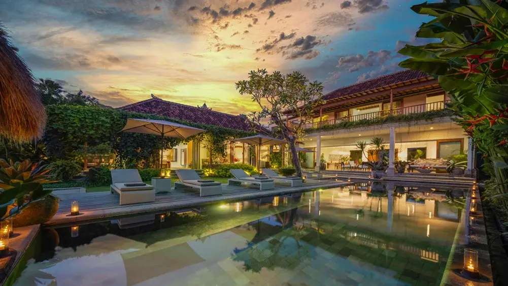 Mandalay Villas, Seseh, Bali — dua villa at sunset | The Luxury Bali