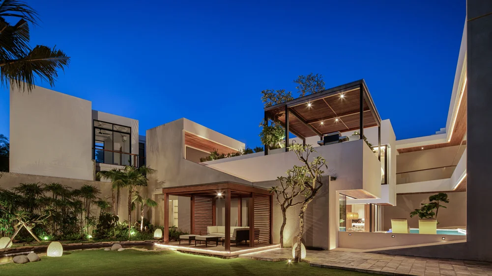 Villa Nini Elly, Canggu, Bali — facade at night | The Luxury Bali