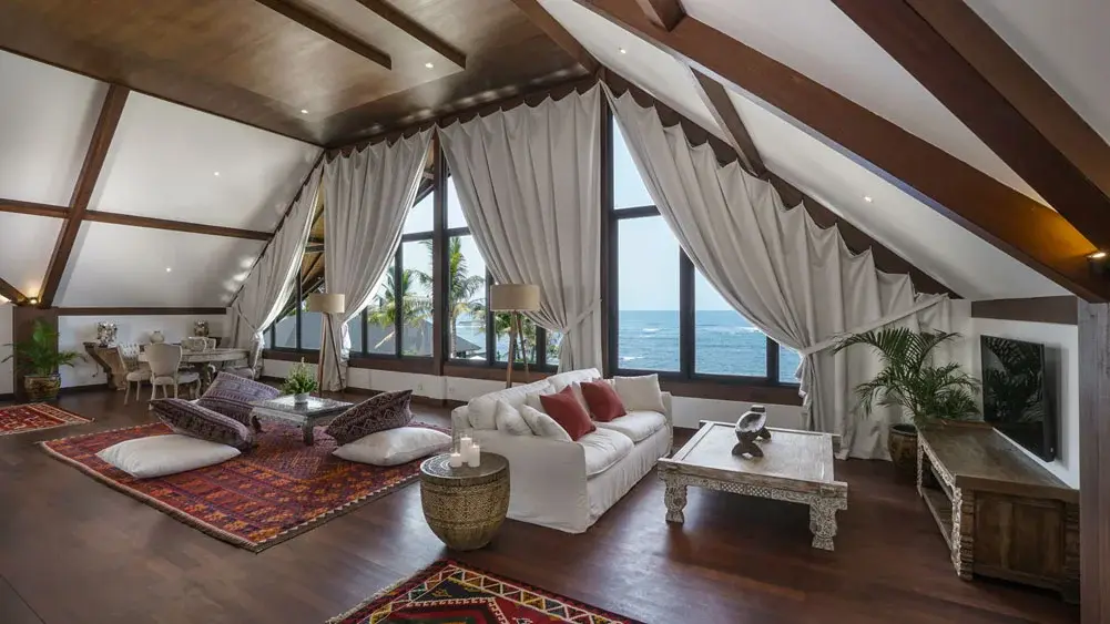 Tirtha Bayu Estate - Villa II, Seseh, Bali — honeymoon suite sitting area | The Luxury Bali