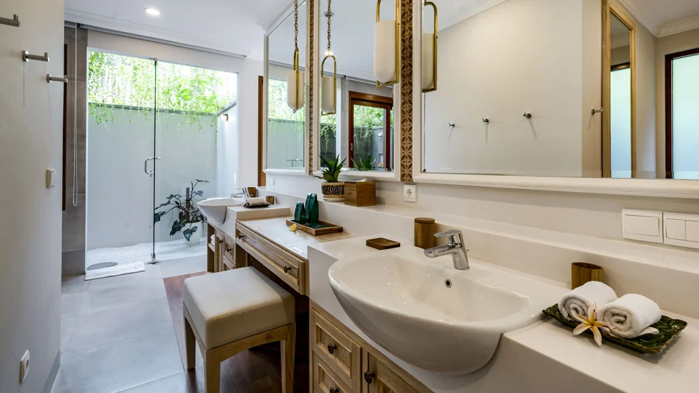 The Pala Ubud - Villa Batur, Ubud, Bali — beautiful en suite bathroom with bathtub and outdoor shower | The Luxury Bali