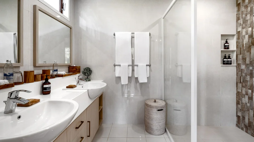 The Pala Ubud - Villa Seraya A, Ubud, Bali — lovely double vanity en suite bathroom | The Luxury Bali