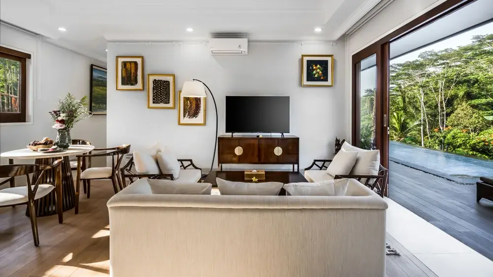 The Pala Ubud - Villa Seraya A, Ubud, Bali — cosy modern classic interior living spaces | The Luxury Bali