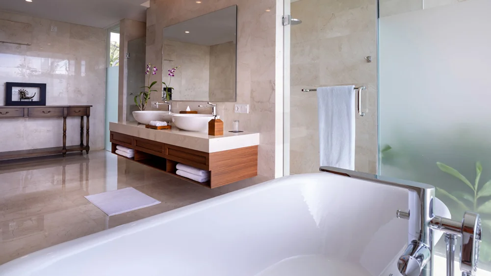 Villa Kailasha, Tabanan, Bali — master bathroom with tub | The Luxury Bali