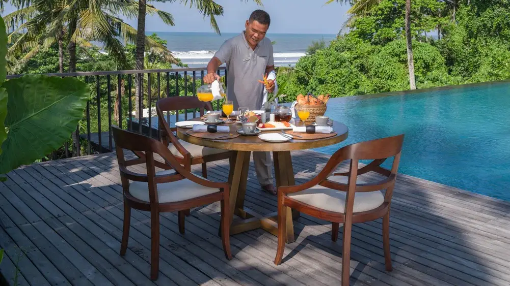 Villa Kailasha, Tabanan, Bali — breakfast by the pool | The Luxury Bali